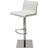 Colter Adjustable Height Bar or Counter Stool in White Leather & Stainless Steel